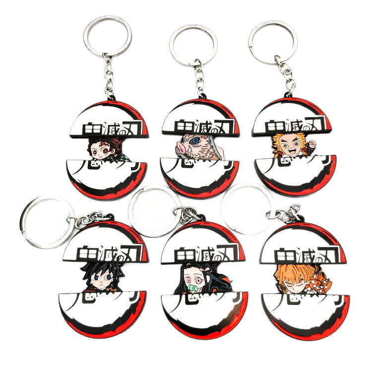Demon Slayer Tanjiro Nezuko Pull‑Out Keychain, Cute Retractable Split Design Anime Character Metal Key Ring
