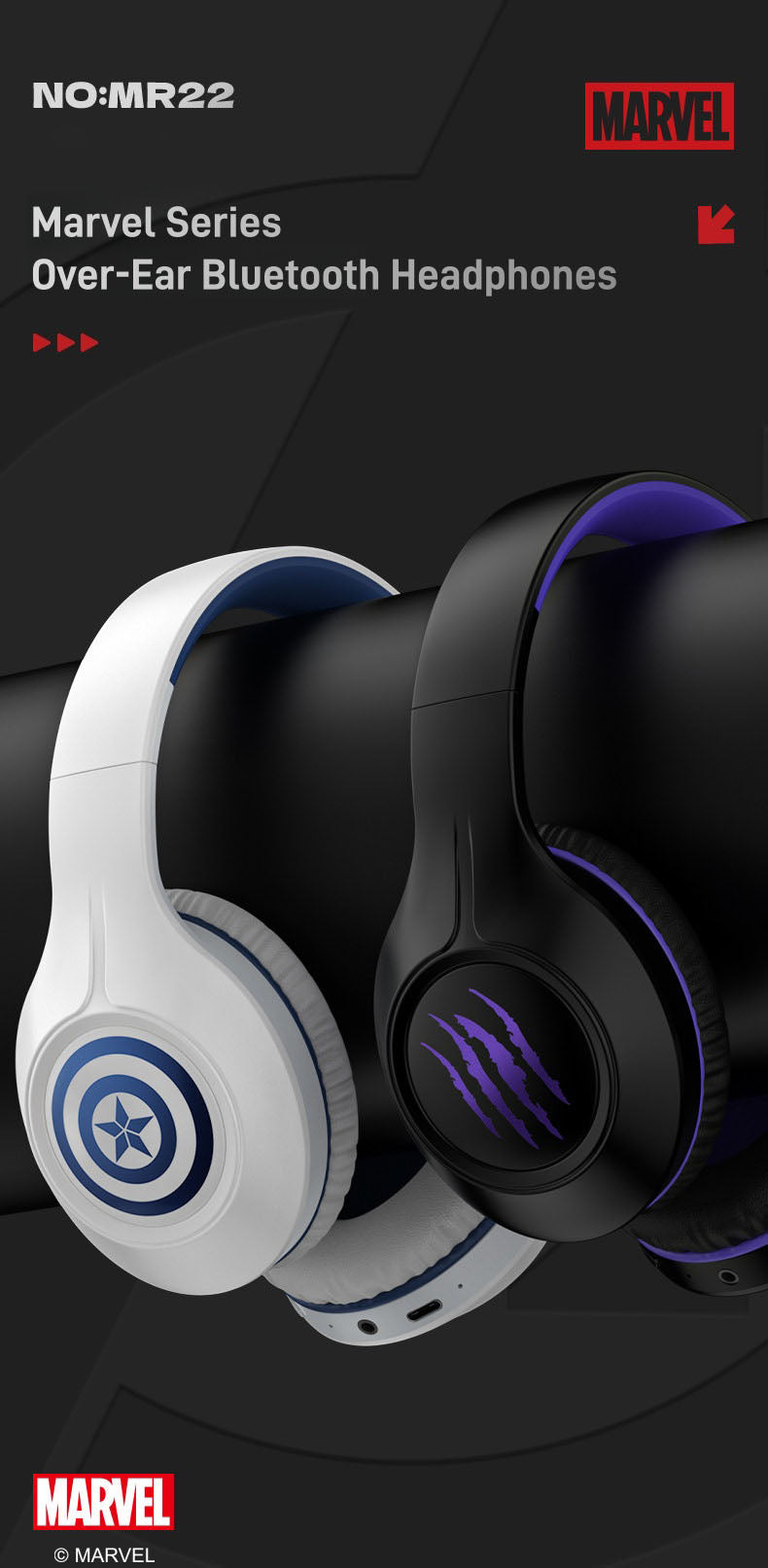 Marvel Avengers Captain America Iron Man Wireless Headphones, Bluetooth 5.4 Over-Ear Gaming Headset