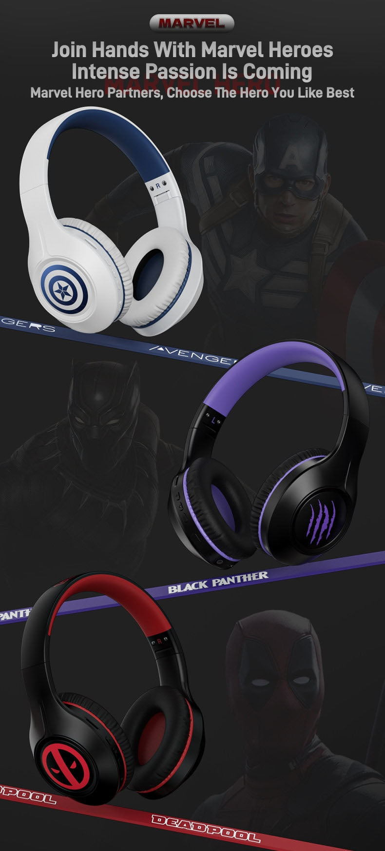 Marvel Avengers Captain America Iron Man Wireless Headphones, Bluetooth 5.4 Over-Ear Gaming Headset
