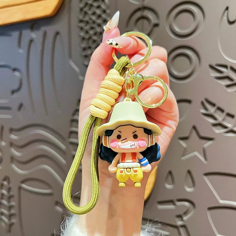 One Piece Luffy Zoro Cute 3D PVC Keychain, Anime Figure Key Ring with Braided Lanyard Pendant