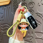 One Piece Luffy Zoro Cute 3D PVC Keychain, Anime Figure Key Ring with Braided Lanyard Pendant