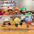 One Piece Luffy Zoro Cute 3D PVC Keychain, Anime Figure Key Ring with Braided Lanyard Pendant