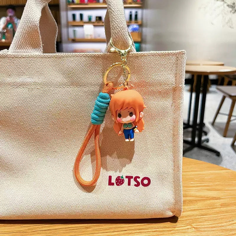 One Piece Luffy Zoro Cute 3D PVC Keychain, Anime Figure Key Ring with Braided Lanyard Pendant