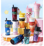 Demon Slayer Tanjiro Nezuko All Designs 710ml Insulated Tumbler 316 Stainless Steel Double Wall Coffee Cup Dual Drinking Lid With Straw Charm Leakproof Travel Water Bottle