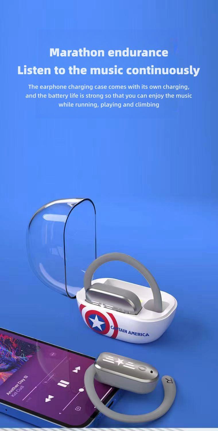 Marvel Iron Man Captain America Open-Ear Wireless Earbuds, Avengers Bluetooth 5.3 Air Conduction Headphones