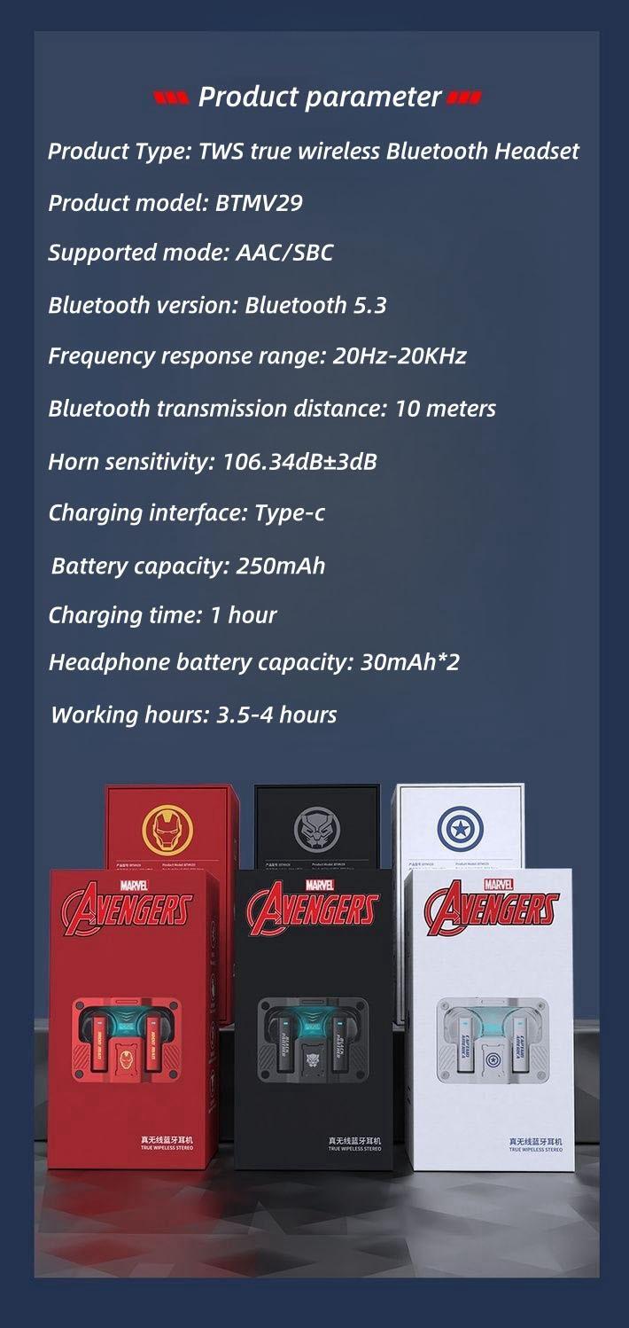 Marvel Iron Man Captain America Wireless Earbuds, Marvel Bluetooth Headphones with Charging Case