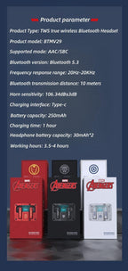 Marvel Iron Man Captain America Wireless Earbuds, Marvel Bluetooth Headphones with Charging Case