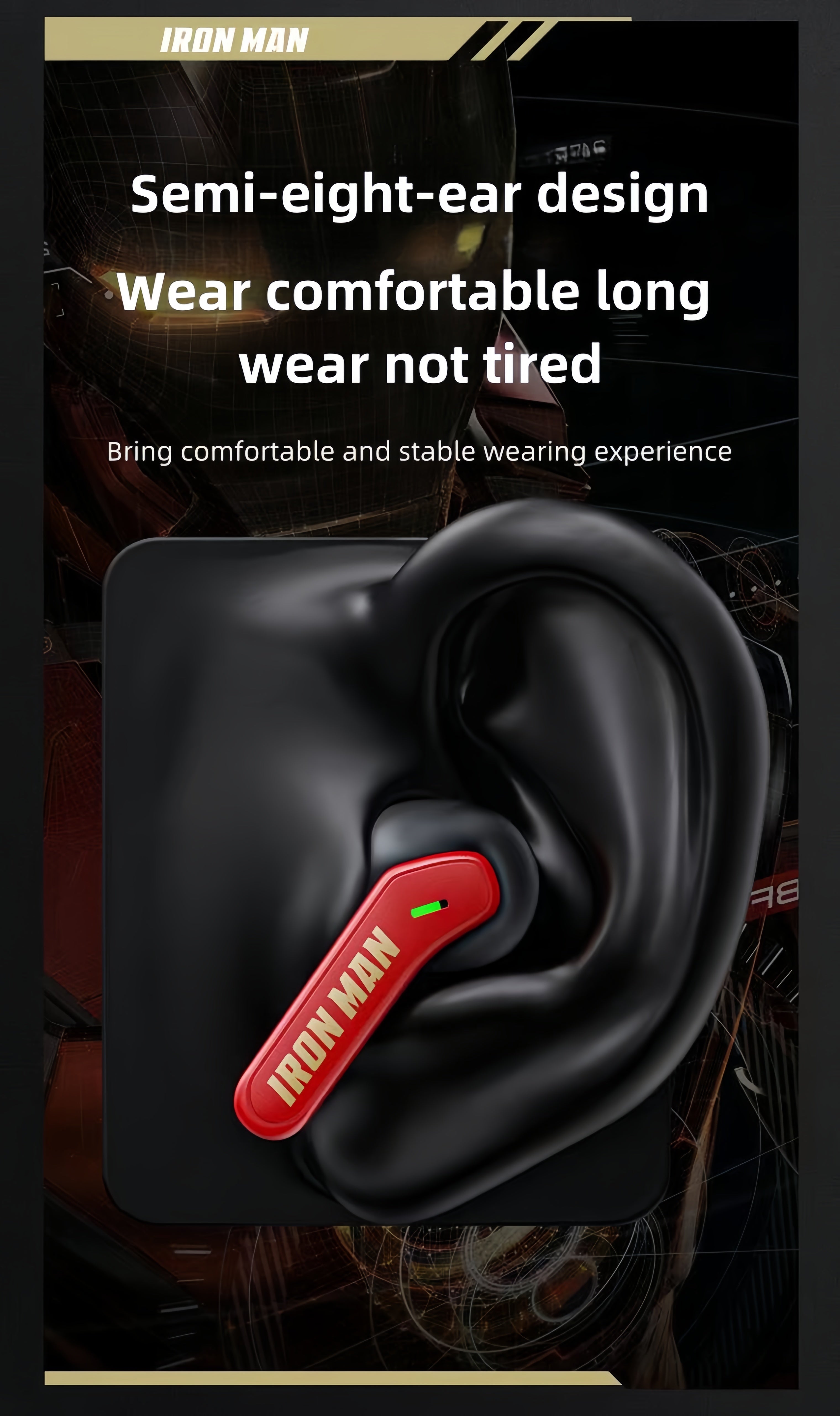 Marvel Iron Man Captain America TWS Wireless Gaming Earbuds, Sports Car LED Light Bluetooth 5.3 Headphones