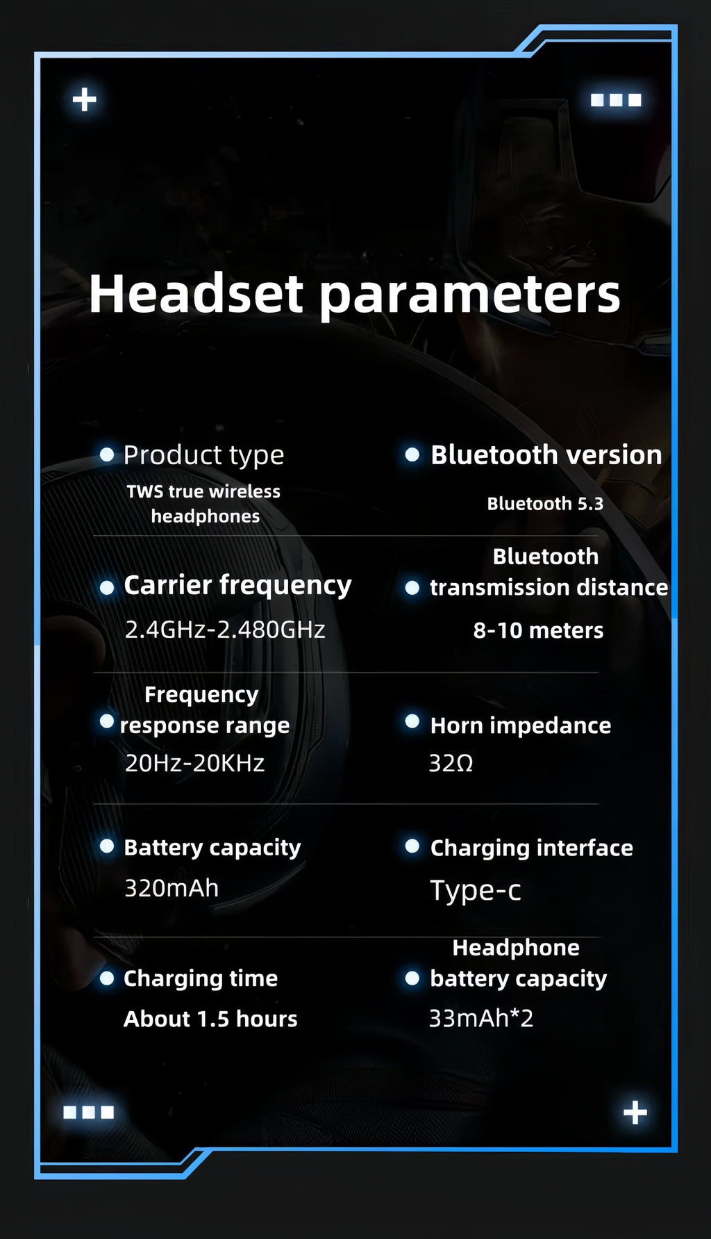 Marvel Iron Man Captain America TWS Wireless Gaming Earbuds, Sports Car LED Light Bluetooth 5.3 Headphones