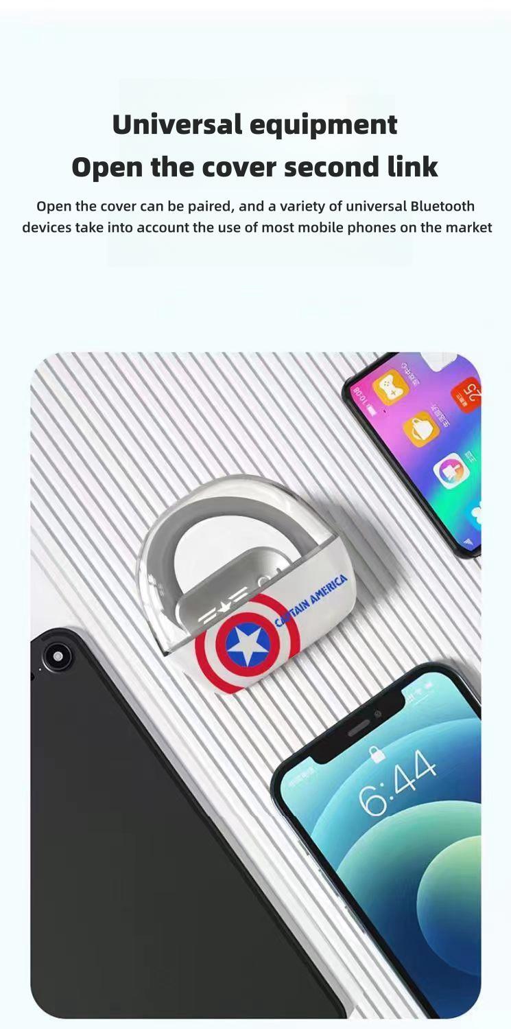 Marvel Iron Man Captain America Open-Ear Wireless Earbuds, Avengers Bluetooth 5.3 Air Conduction Headphones