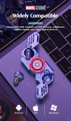 Marvel Iron Man Captain America Fidget Spinner TWS Bluetooth 5.4 Earbuds, Zinc Alloy Mecha Magnetic Flip Wireless Earphones