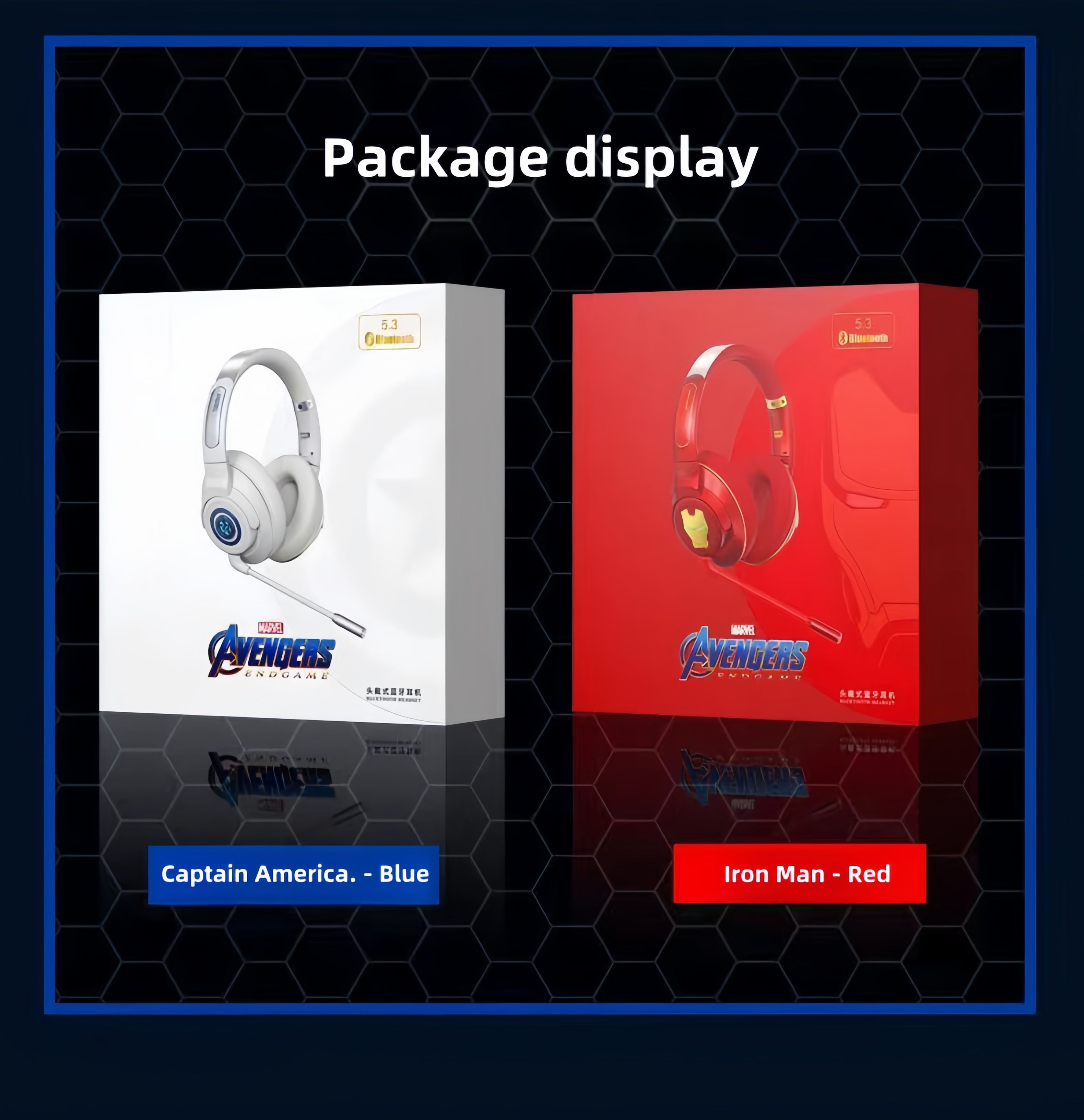 Marvel Iron Man Captain America Over‑Ear Bluetooth Gaming Headphones, Low Latency Headset with Detachable Mic