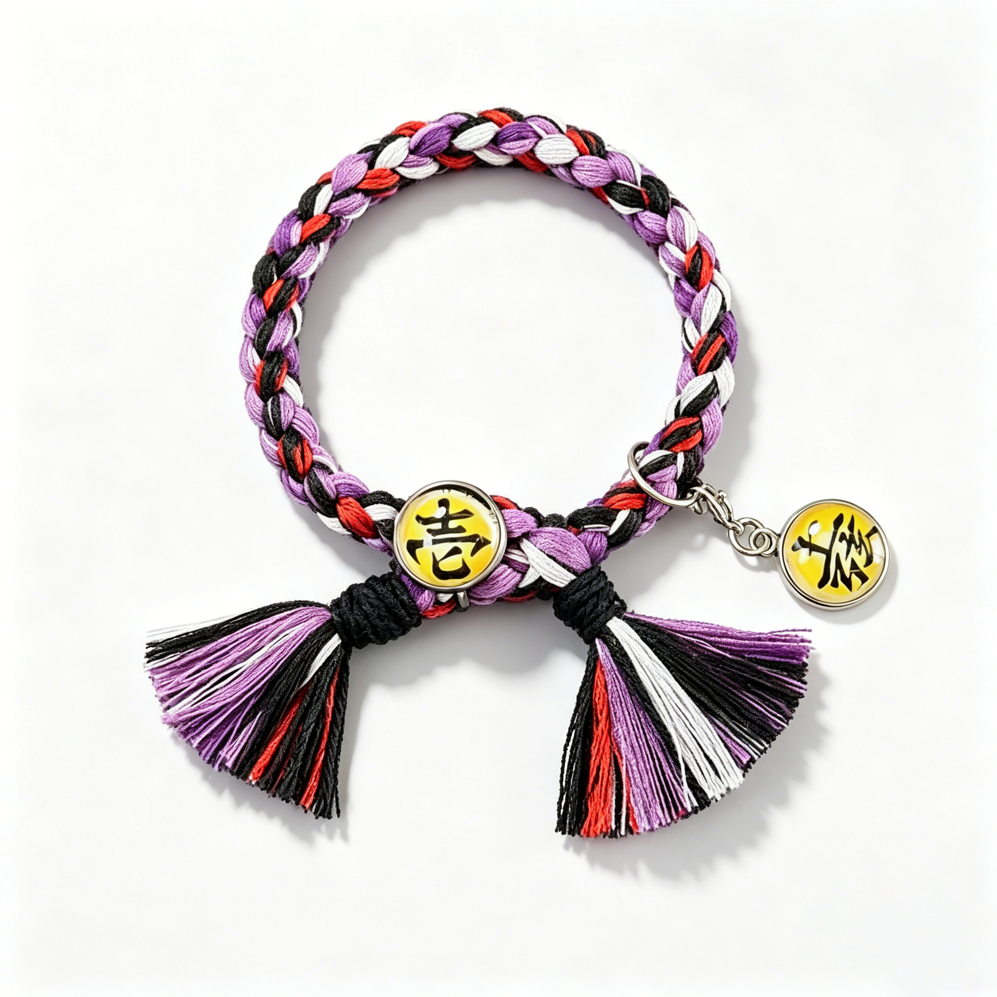 Demon Slayer Upper Moon Demon Adjustable Braided Bracelet, Anime Tassel Charm