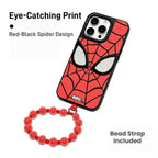 Marvel Spider-Man Red Web Print Phone Case With Removable Bead Strap, Soft Shockproof Bumper Slim Lightweight Scratch Resistant Protective Cover Comfort Grip Design