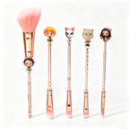 Demon Slayer Tanjiro Nezuko 5Pcs Anime Makeup Brush Set, Rose Gold Cosmetic Brushes with Storage Pouch