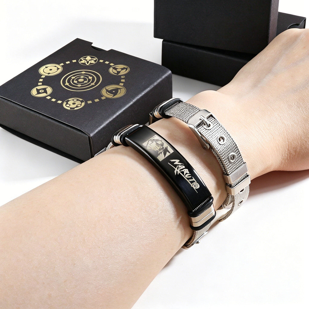 Naruto Anime Character Bracelet Set - Adjustable Stainless Steel Wristband