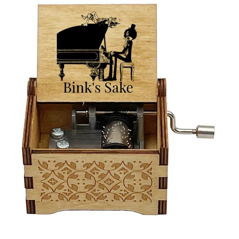 One Piece Luffy Brook Hand Crank Wooden Music Box, Plays Bink's Sake Anime Engraved Musical Gift Box
