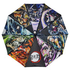 Demon Slayer Tanjiro Nezuko Automatic Folding Umbrella, Anime Hashira Print Black Coated Sun Rain Portable Umbrella