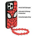 Marvel Spider-Man Red Web Print Phone Case With Removable Bead Strap, Soft Shockproof Bumper Slim Lightweight Scratch Resistant Protective Cover Comfort Grip Design