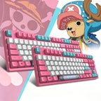 One Piece Chopper Luffy Mechanical Keyboard, 108‑Key PBT Anime Pink Gaming Keyboard with Custom Keycaps