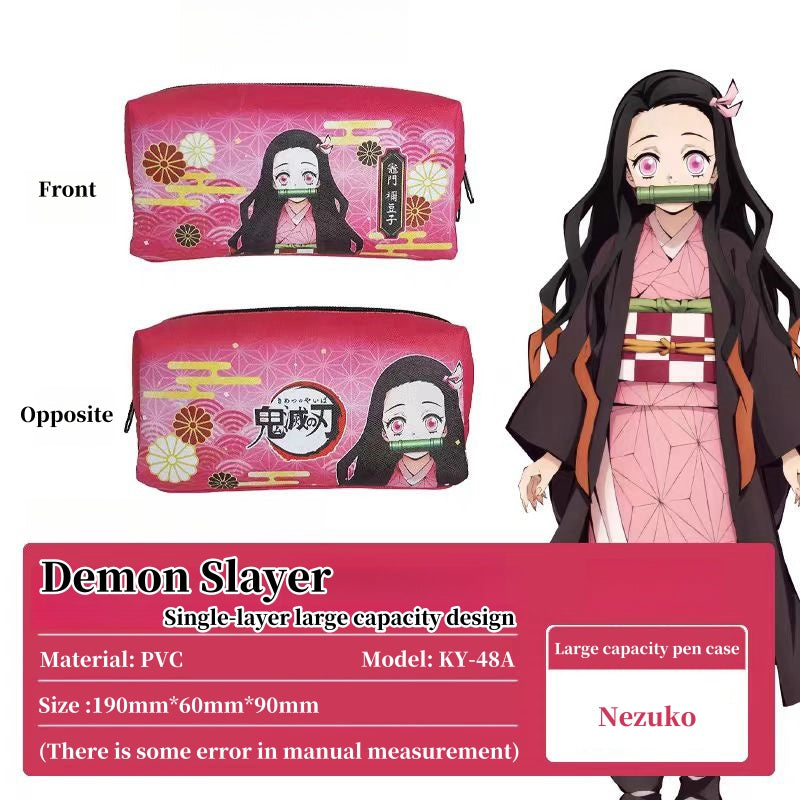 Demon Slayer Tanjiro Nezuko Anime Pencil Case, Large Capacity PVC Pen Bag for Students