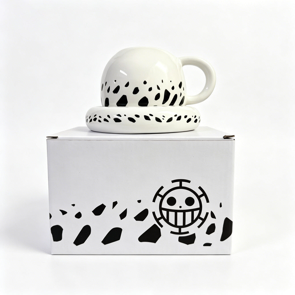 One Piece Trafalgar Law Hat Shaped Ceramic Mug, Anime Coffee Cup with Saucer