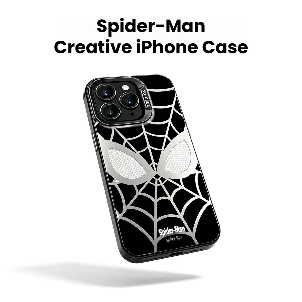 Marvel Spider-Man Mask Web Pattern Phone Case 2 Colors Glossy Anti-Fingerprint Camera Protective Slim Shockproof Comfort Grip Protective Cover For iPhone Series