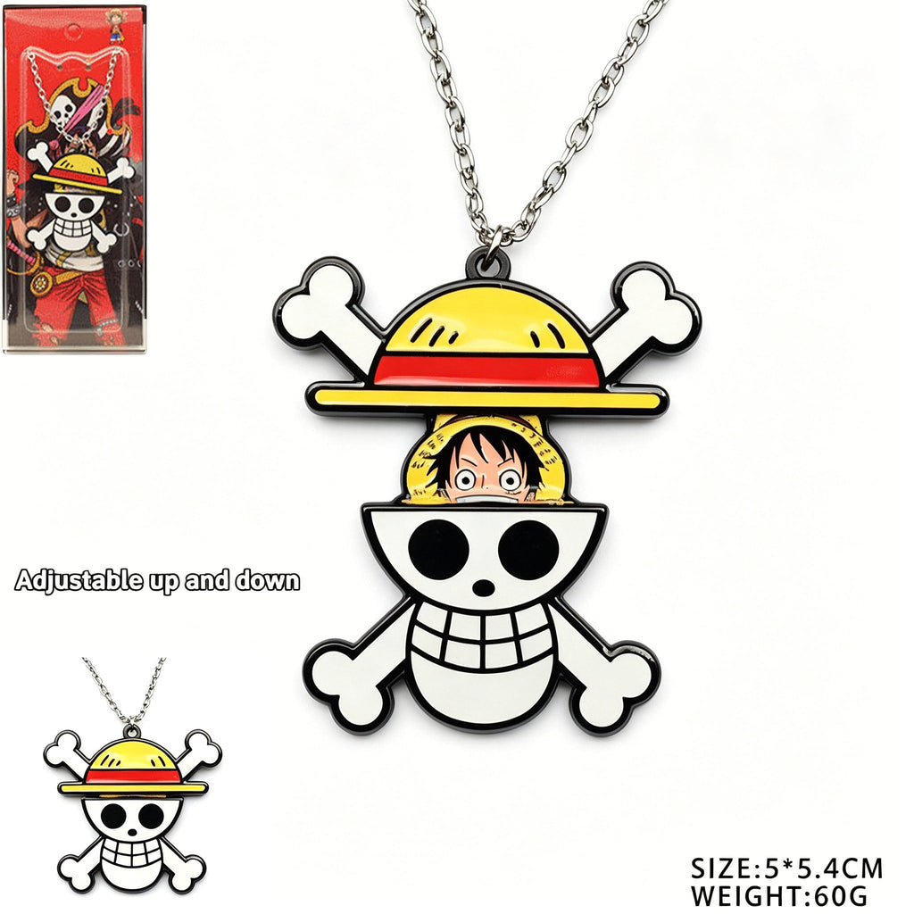 One Piece Luffy Zoro Sliding Devil Fruit Necklace & Keychain, Adjustable Metal Pendant for Fans