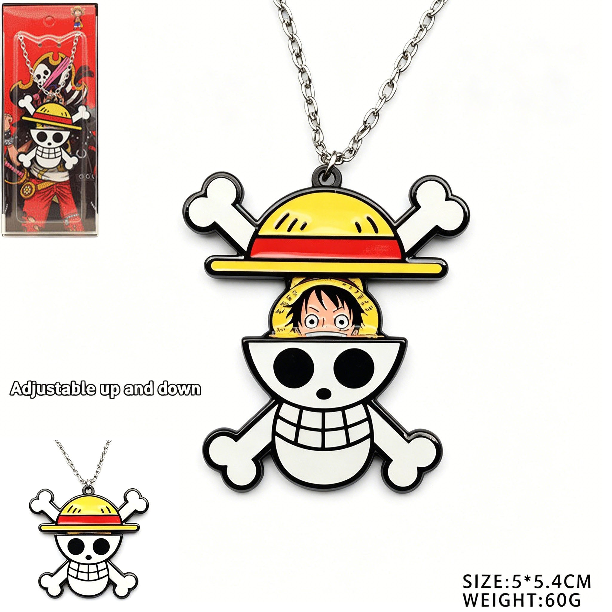 One Piece Luffy Zoro Sliding Devil Fruit Necklace & Keychain, Adjustable Metal Pendant for Fans
