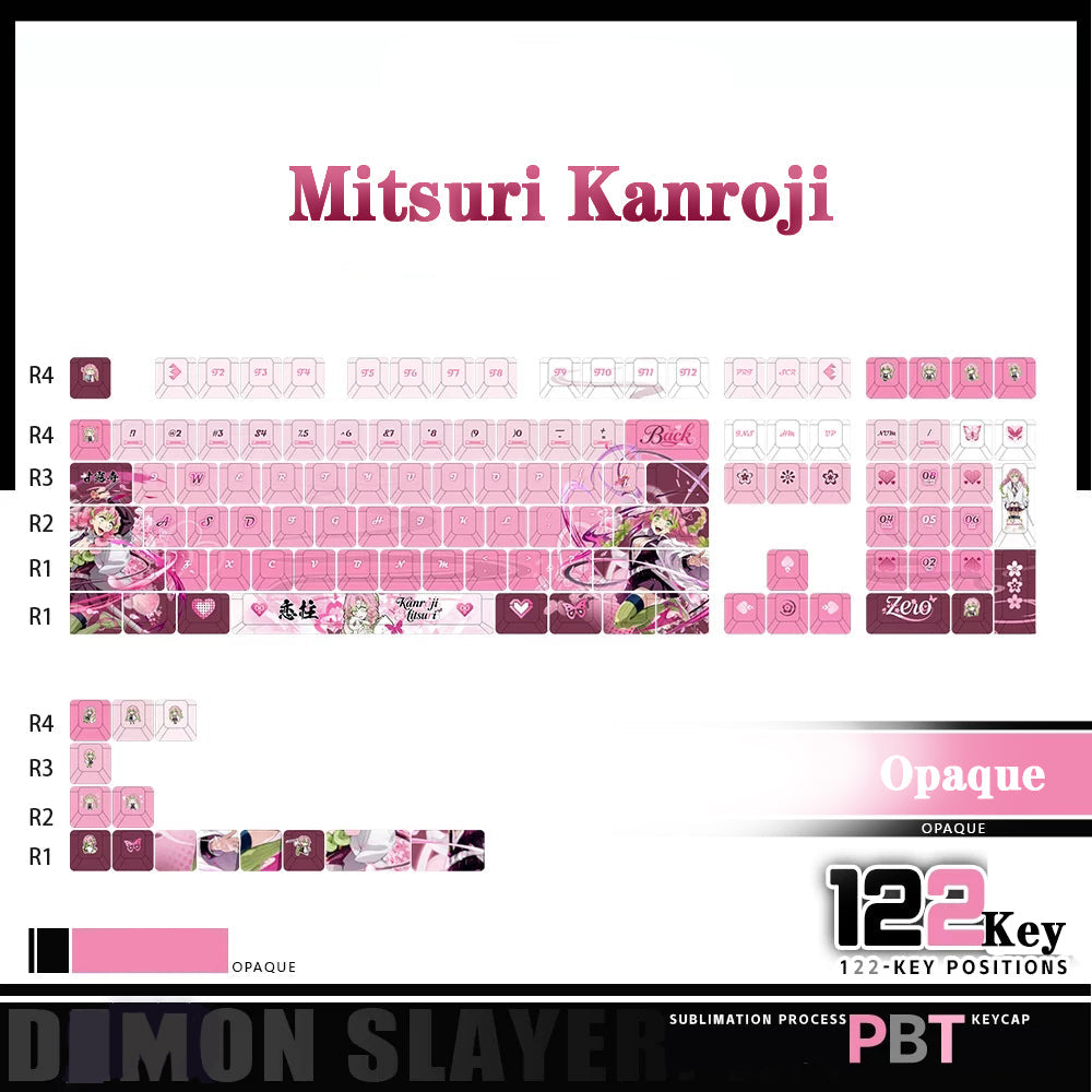 Demon Slayer Kanroji Mitsuri Keycaps 122 PBT Sublimation Keycap Set for Mechanical Keyboard with Detailed Display and Single Keycap Option