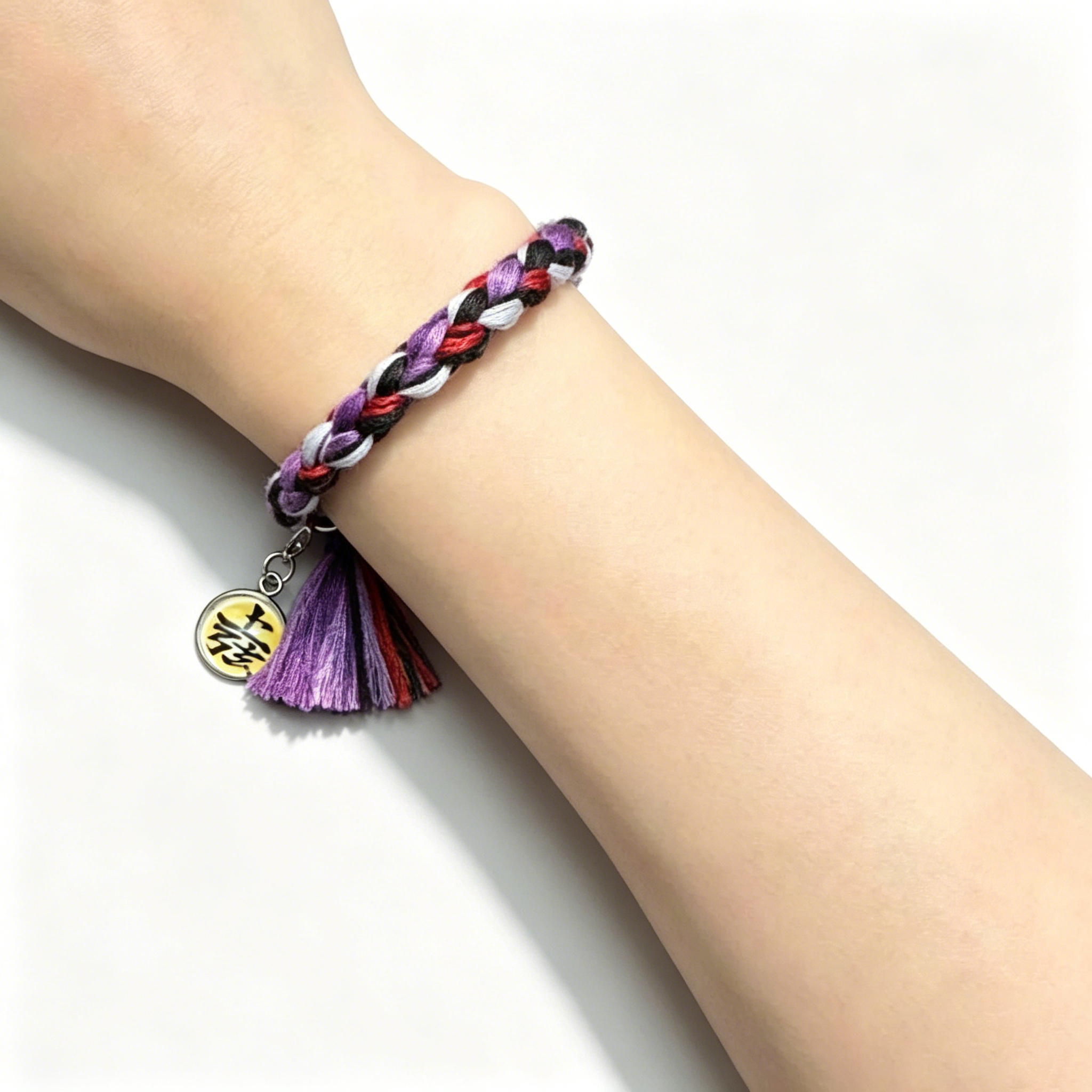 Demon Slayer Upper Moon Demon Adjustable Braided Bracelet, Anime Tassel Charm