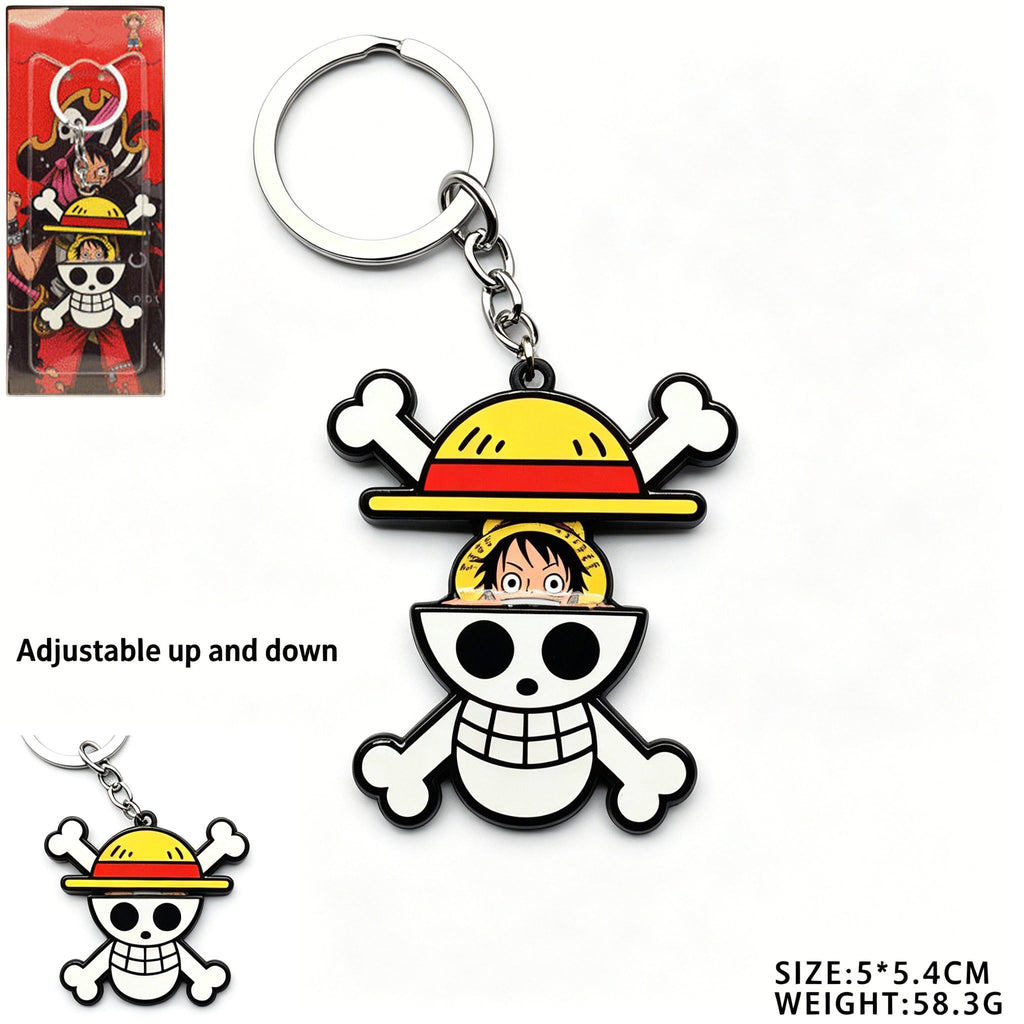 One Piece Luffy Zoro Sliding Devil Fruit Necklace & Keychain, Adjustable Metal Pendant for Fans