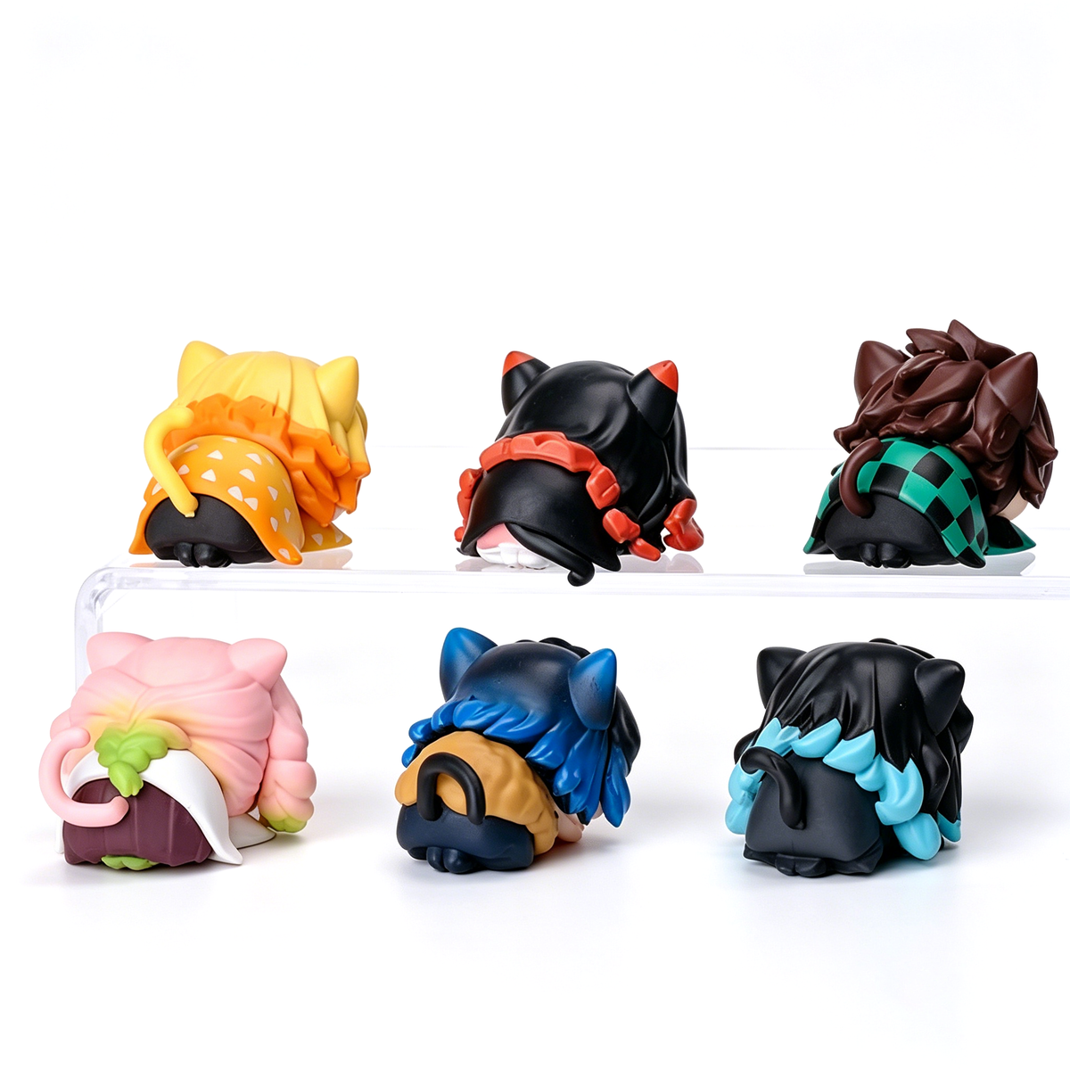 Demon Slayer Nezuko Tanjiro Cat Ear Chibi Figures, 6pcs Anime Sleeping Figurine Set