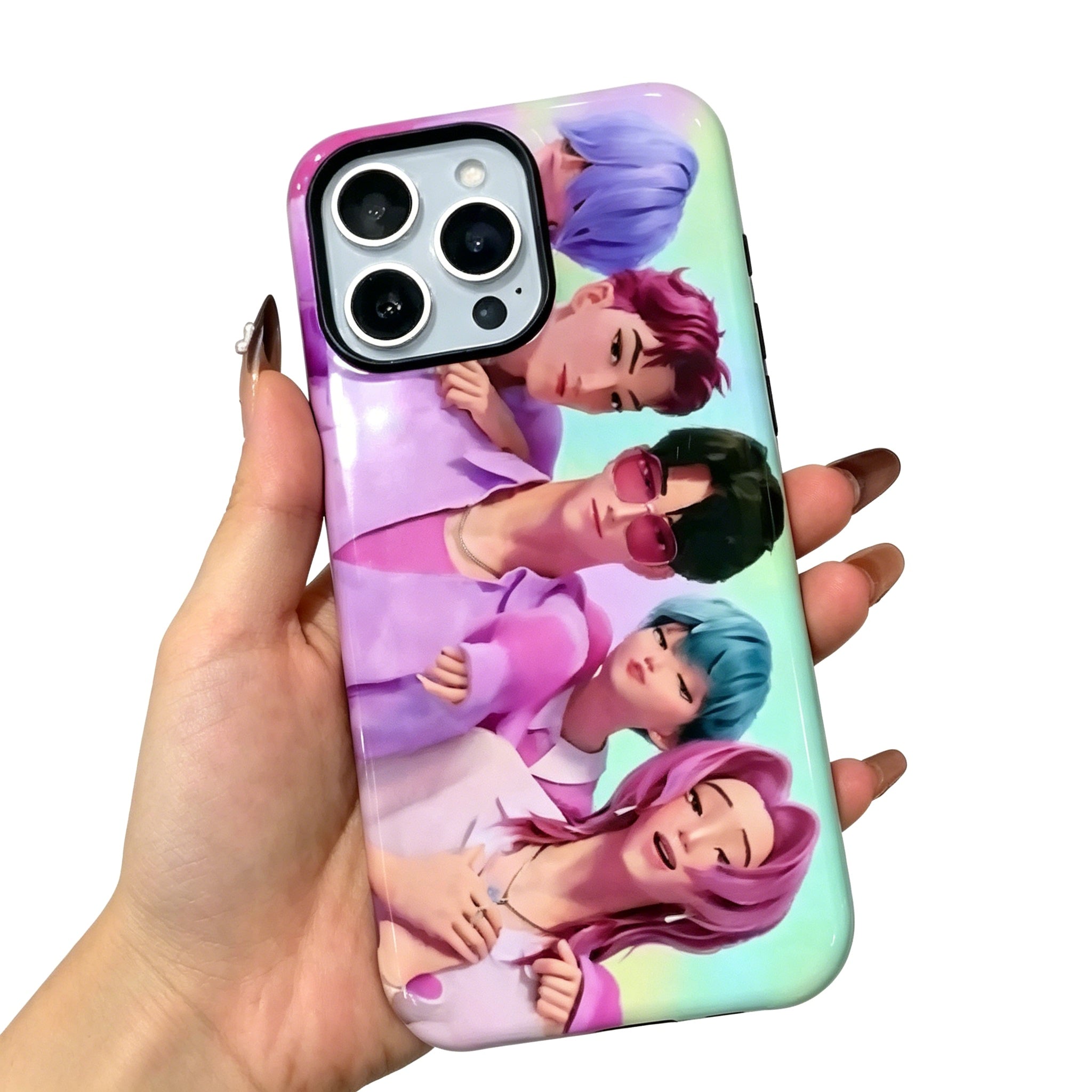 Kpop Demon Hunters Group Anime iPhone Case, Glossy Film Hard Protective Phone Cover