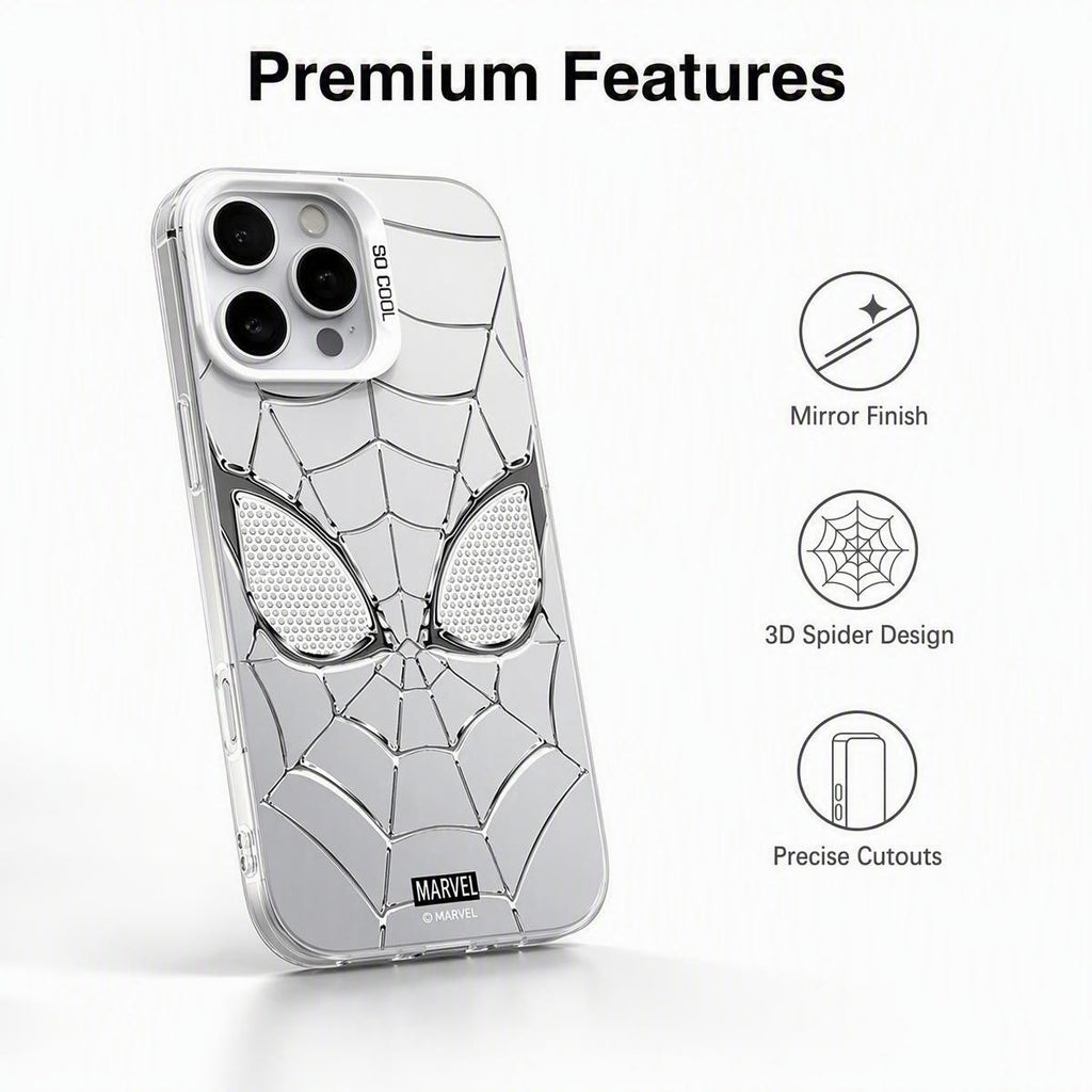 Marvel Spider-Man 3D Electroplated Spider Web Phone Case, Anti-Fingerprint Mirror Finish Protective Cover Precise Camera Cutout Shockproof Cell Phone Case for iPhone