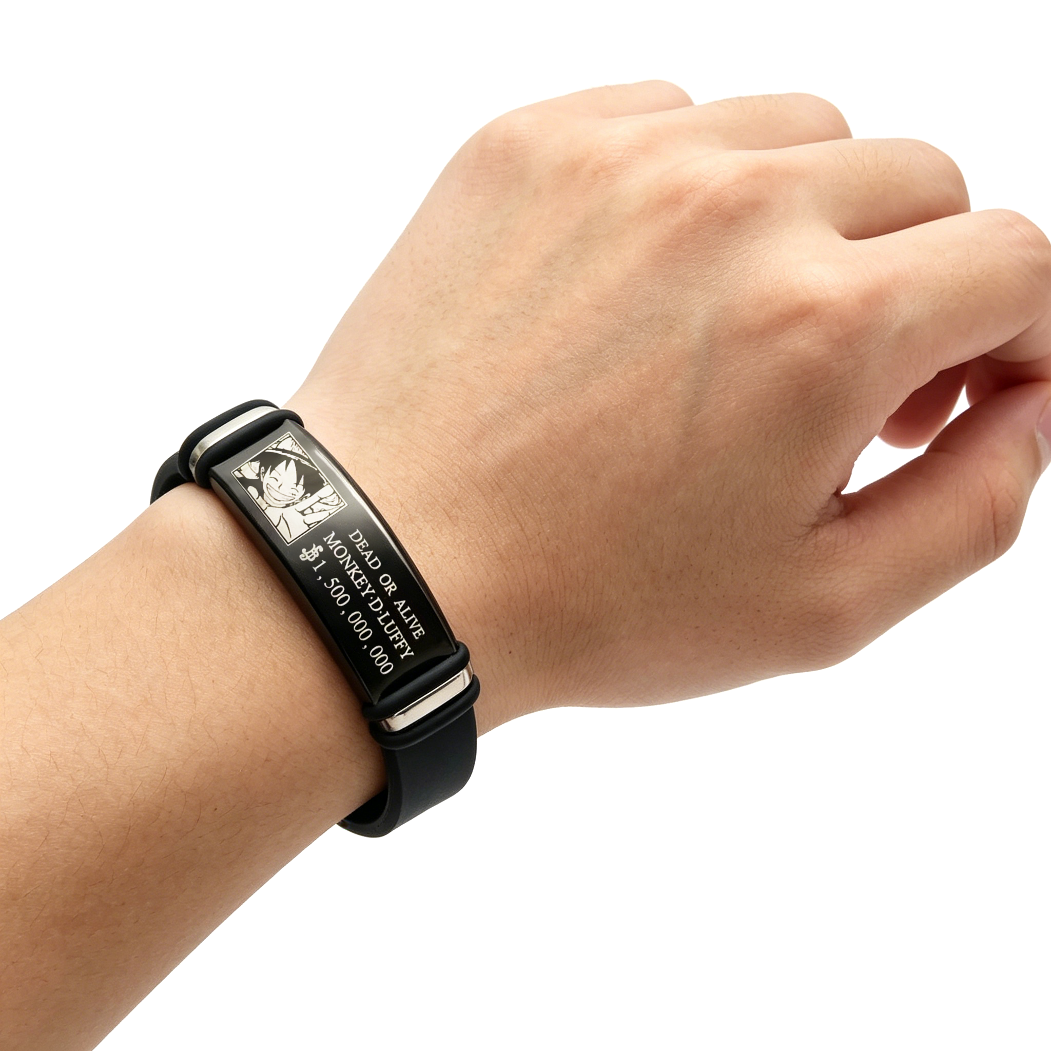 One Piece Luffy Wanted Bounty Bracelet, Monkey D Luffy Anime Stainless Steel Silicone Wristband