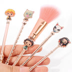 Demon Slayer Tanjiro Nezuko 5Pcs Anime Makeup Brush Set, Rose Gold Cosmetic Brushes with Storage Pouch