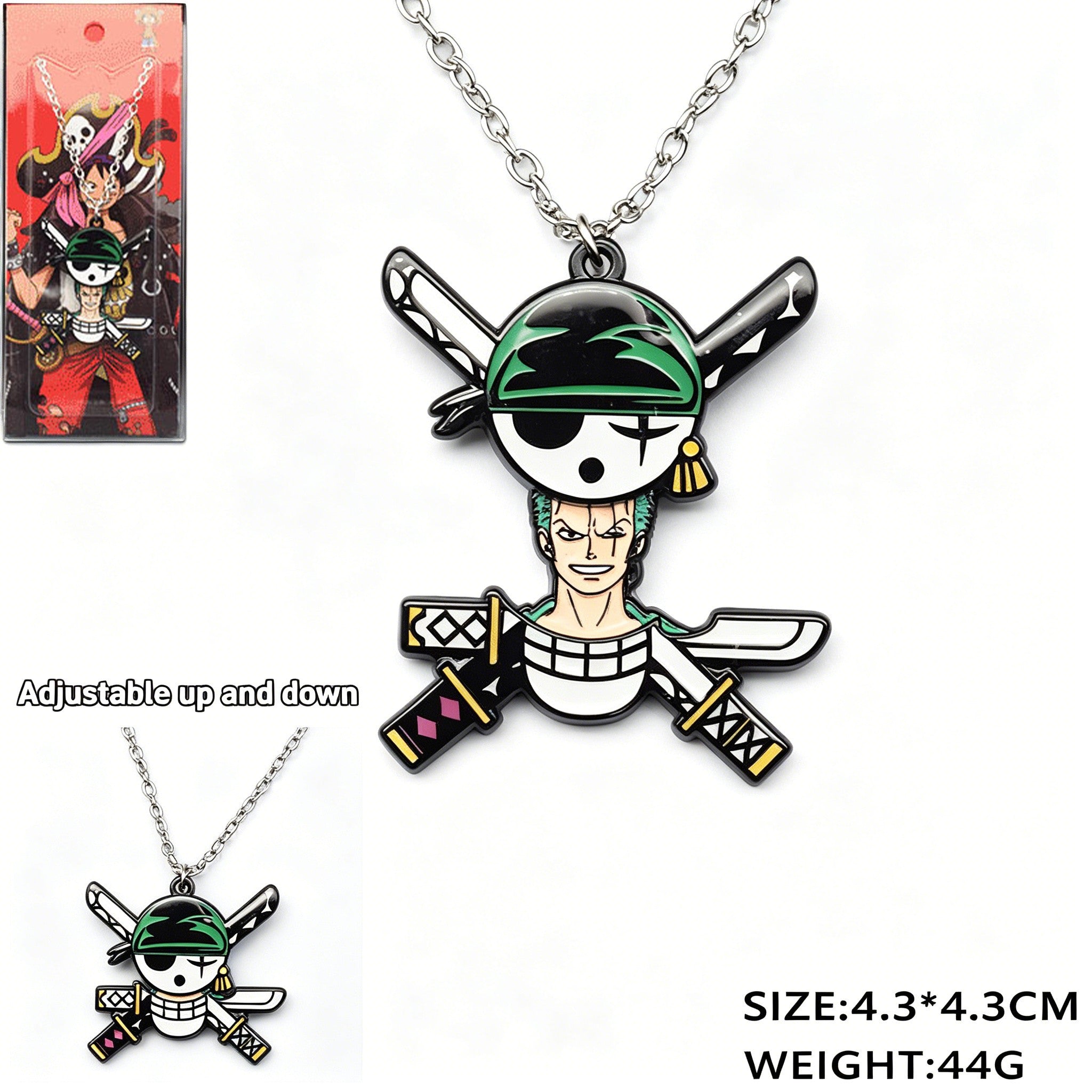 One Piece Luffy Zoro Sliding Devil Fruit Necklace & Keychain, Adjustable Metal Pendant for Fans