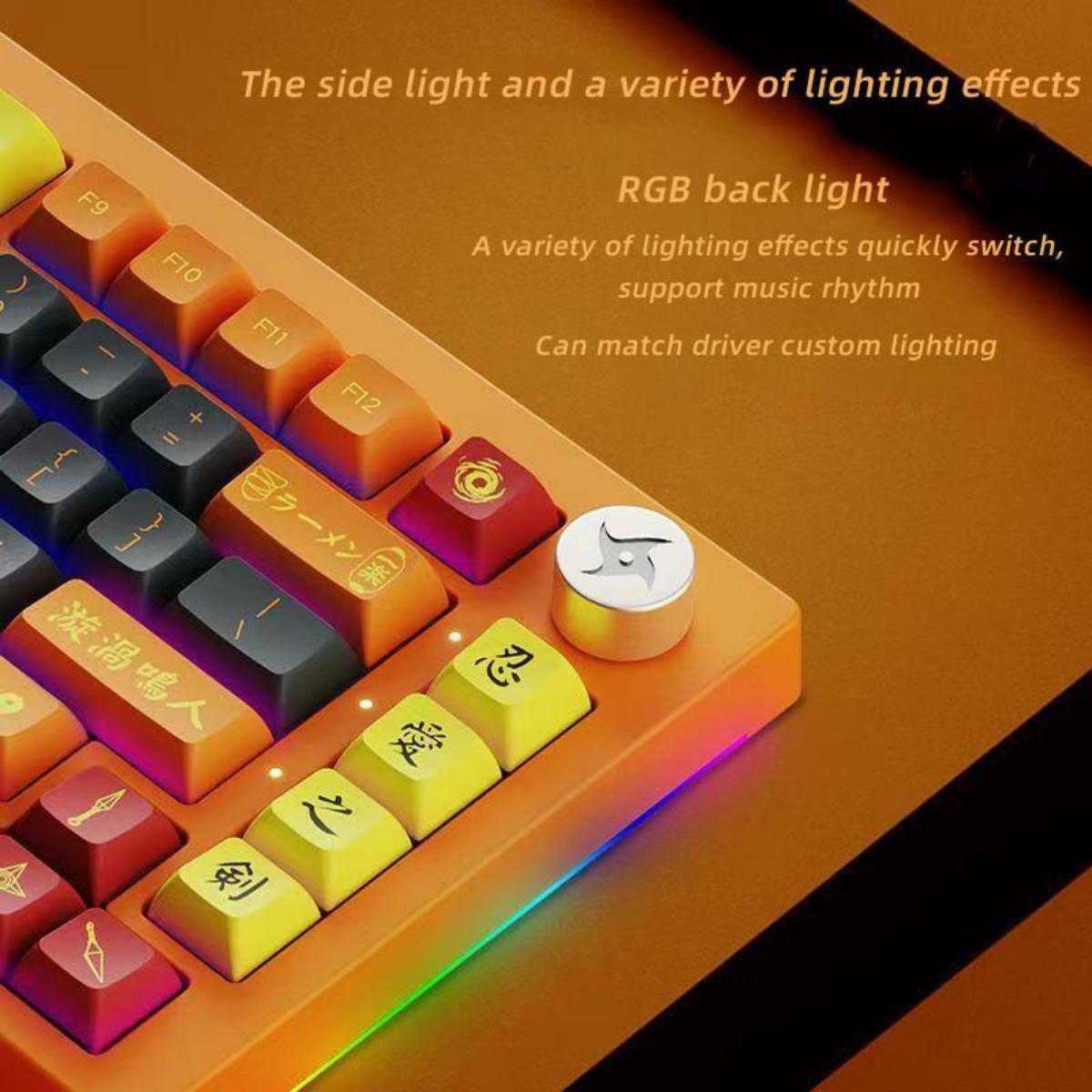 Uzumaki Naruto Themed Mechanical Keyboard, Hot-Swappable RGB Gaming Keyboard with Custom PBT Keycaps, Knob Control & Naruto Artisan Keycap