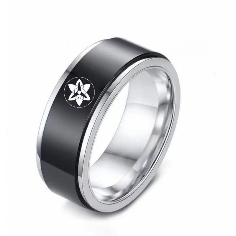 Naruto Sasuke Itachi Rotating Sharingan Watch Ring Set, Anime 360° Spinning Dial Stainless Steel Wrist Watch for Men