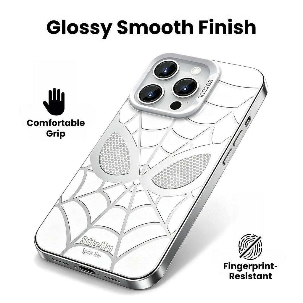 Marvel Spider-Man Mask Web Pattern Phone Case 2 Colors Glossy Anti-Fingerprint Camera Protective Slim Shockproof Comfort Grip Protective Cover For iPhone Series