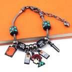 Demon Slayer Kamado Tanjiro Beaded Charm Bracelet, Adjustable Anime Chain