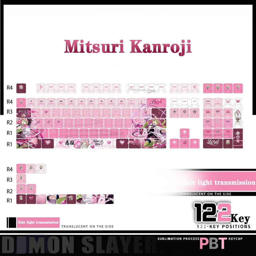 Demon Slayer Kanroji Mitsuri Keycaps 122 PBT Sublimation Keycap Set for Mechanical Keyboard with Detailed Display and Single Keycap Option