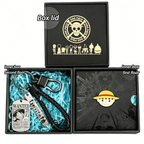 One Piece Luffy Ace Wanted Poster Keychain & Devil Fruit Pin Gift Set, Anime Metal Dog Tag Keychain with Brooch