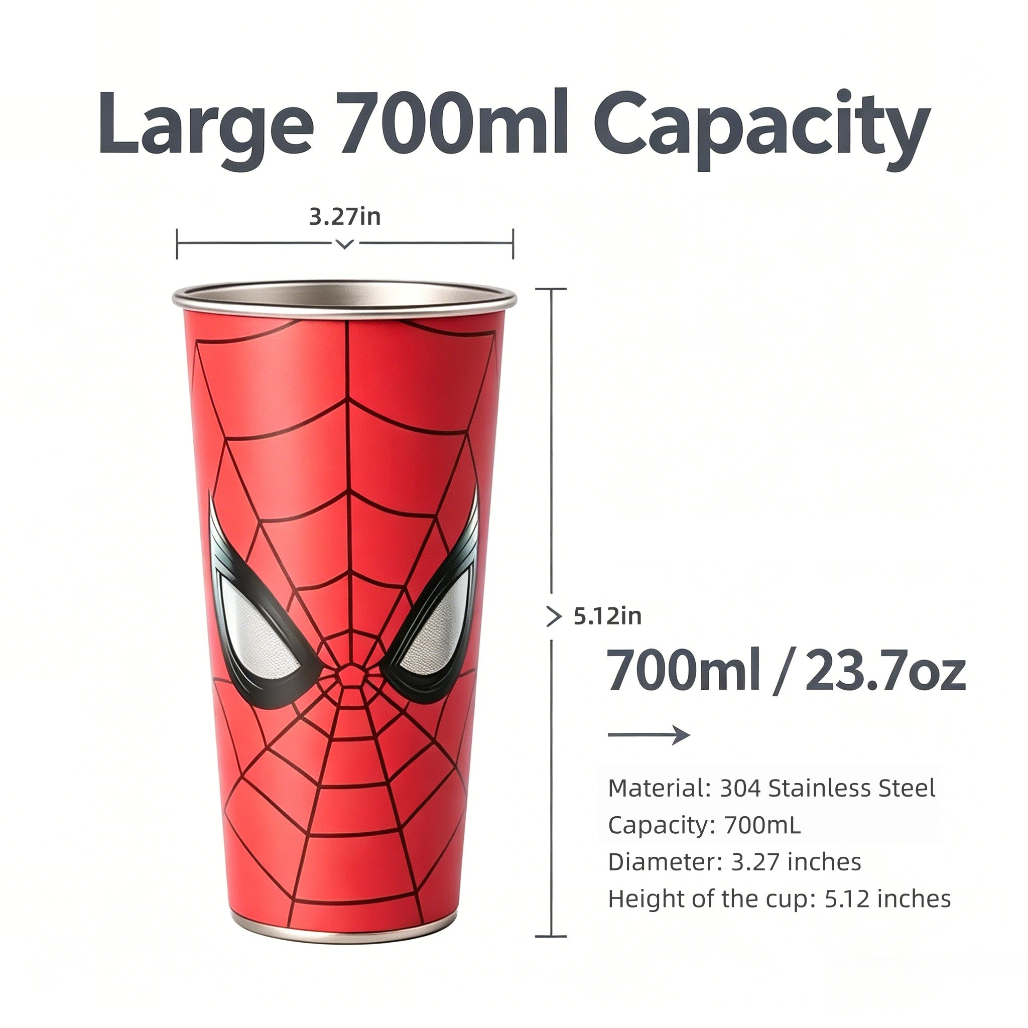 Marvel Spider-Man Cold Color Changing 304 Stainless Steel Cup Glow In Dark Eyes 700ml Large Capacity Iced Coffee Cold Drink Tumbler With Gift Box