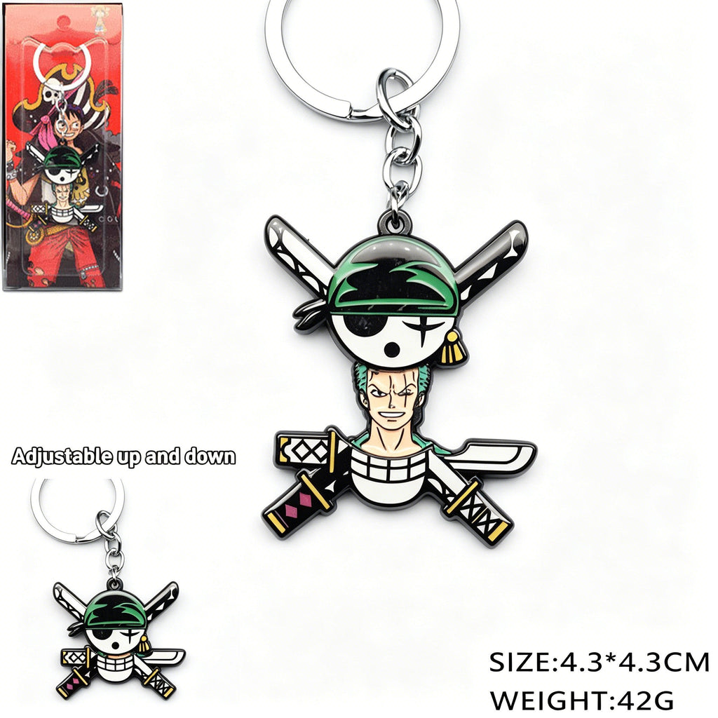 One Piece Luffy Zoro Sliding Devil Fruit Necklace & Keychain, Adjustable Metal Pendant for Fans