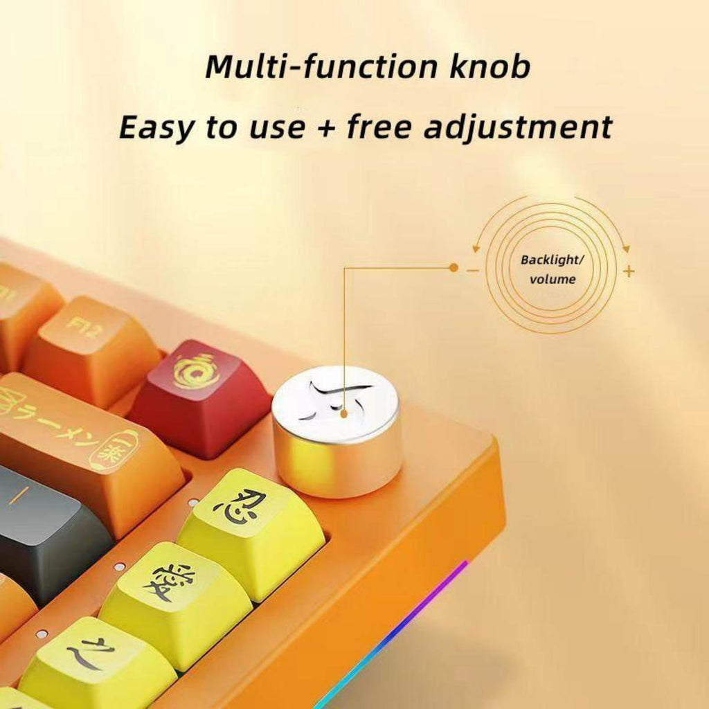 Uzumaki Naruto Themed Mechanical Keyboard, Hot-Swappable RGB Gaming Keyboard with Custom PBT Keycaps, Knob Control & Naruto Artisan Keycap