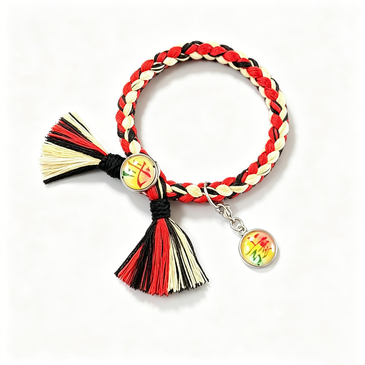 Demon Slayer Upper Moon Demon Adjustable Braided Bracelet, Anime Tassel Charm