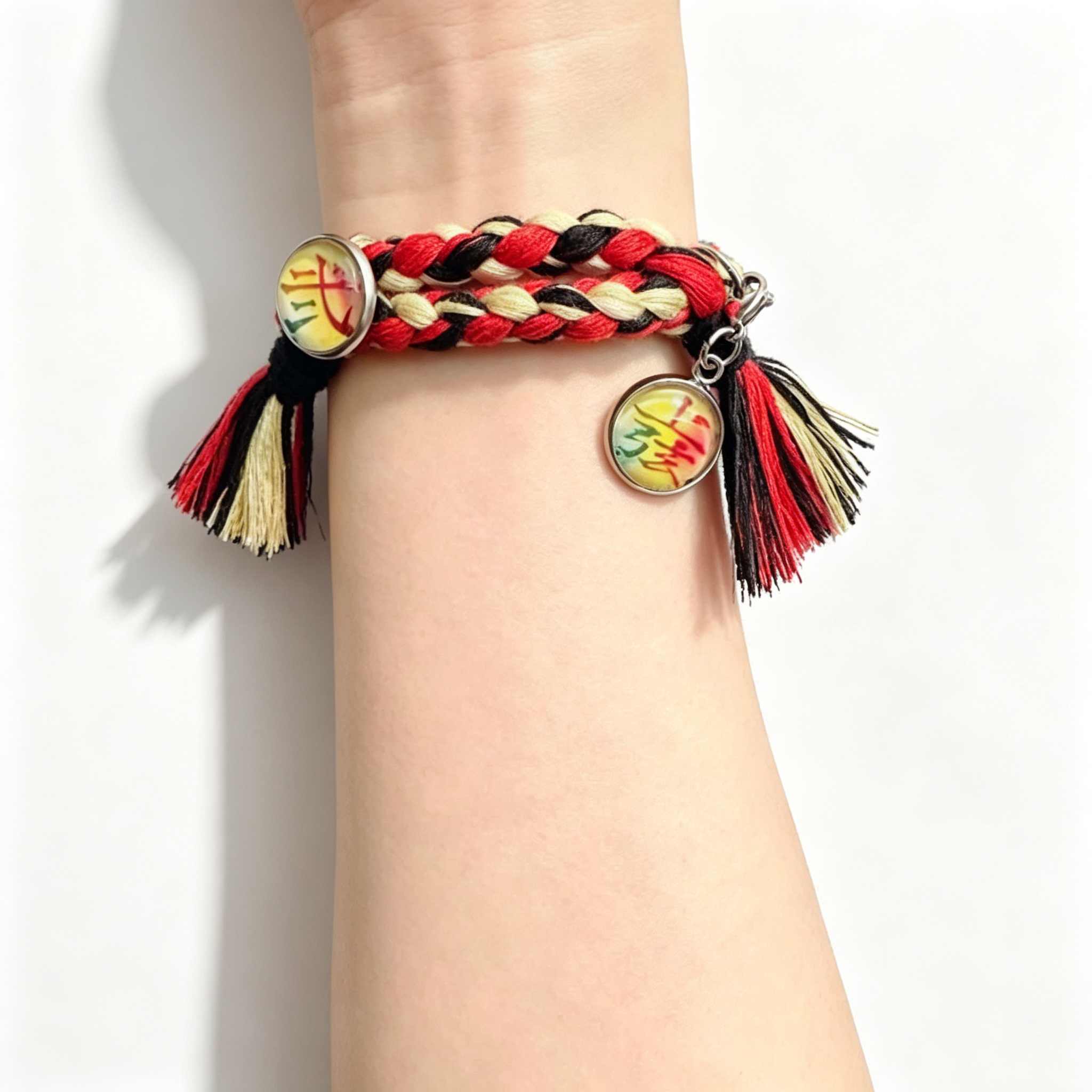 Demon Slayer Upper Moon Demon Adjustable Braided Bracelet, Anime Tassel Charm