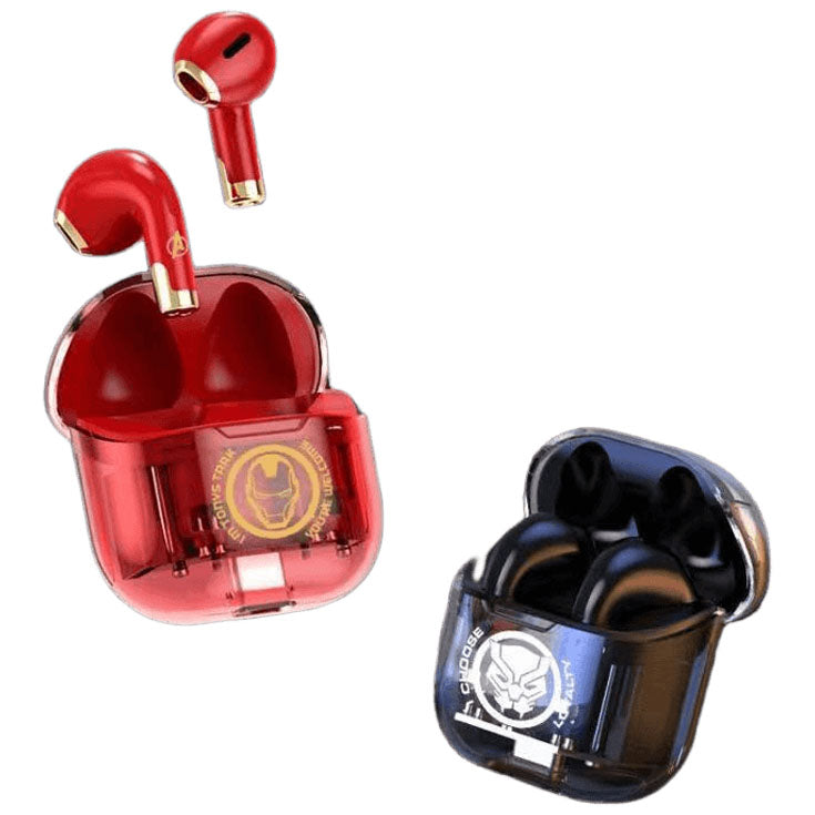 Marvel Iron Man Captain America TWS Wireless Gaming Earbuds, Transparent Case Bluetooth 5.3 Low Latency Headphones